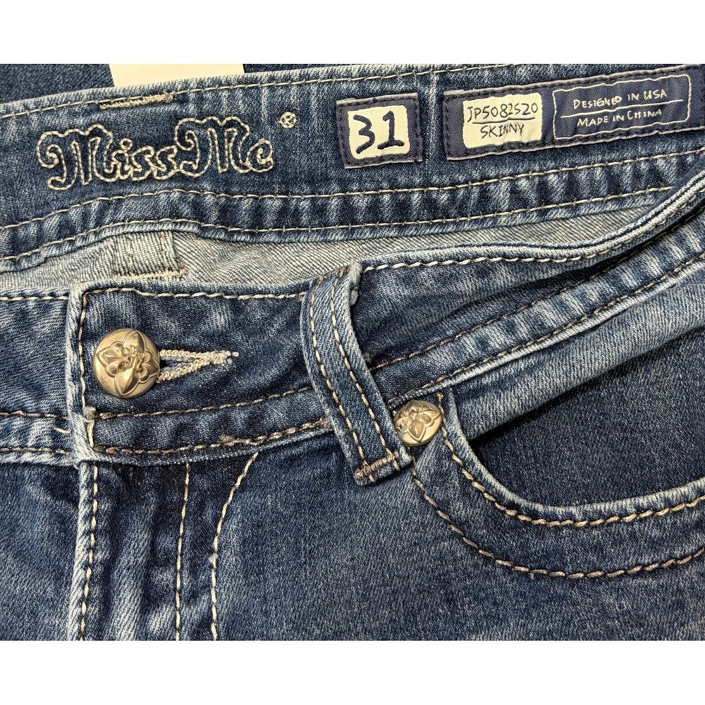 Miss Me Skinny Jeans Womens 31 Dark Wash Sequin Angel Wing festival glam Y2K - Picture 3 of 6